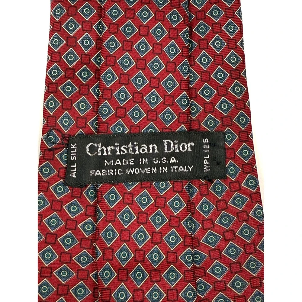 Christian Dior‎ Men's Red Geometric Pattern Silk Necktie Business Casual